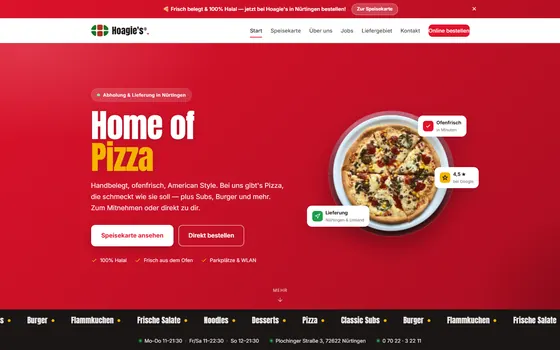 Website Hoagie's Pizza Nürtingen