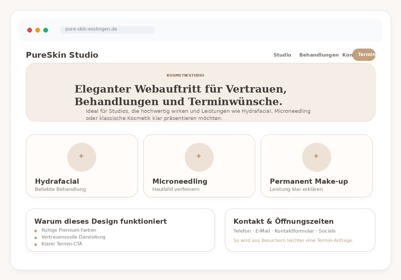 Website-Konzept für Kosmetikstudios