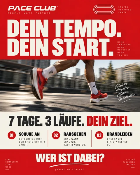 Konzept-Entwurf: Kampagnen-Beitrag für die fiktive Lauf-Community PACE CLUB (mit KI erstellt)