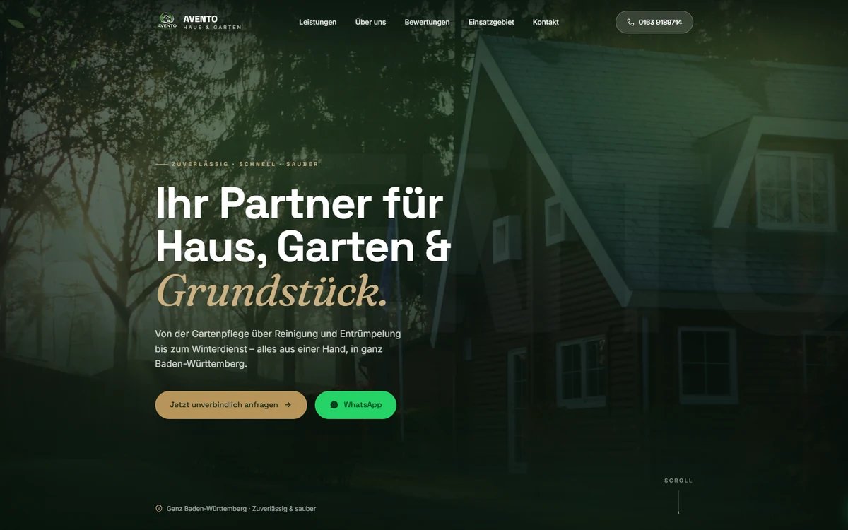 AVENTO Haus & Garten — Website für Haus- & Gartenservice in Baden-Württemberg