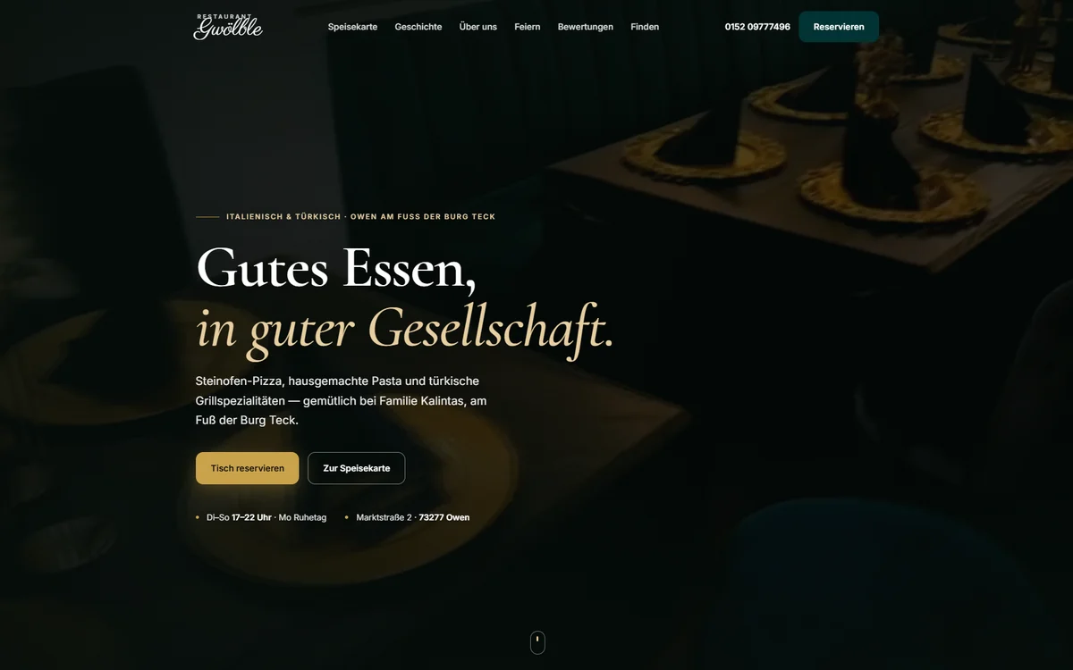 Restaurant Gwölble — Website für Gastronomie in Owen