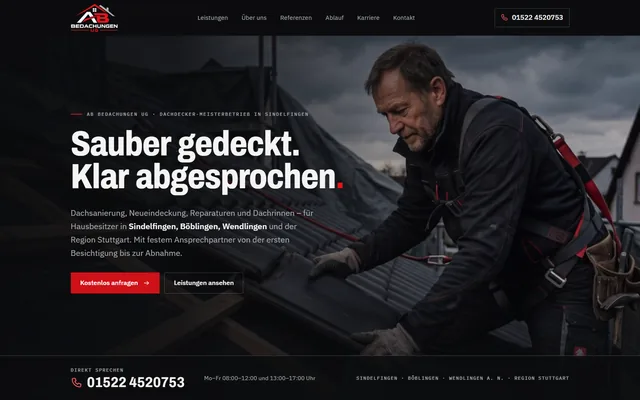Startseite der Website von AB Bedachungen UG