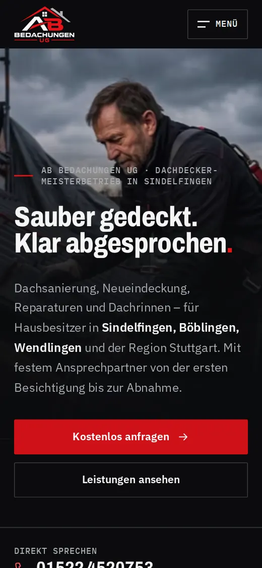 Website von AB Bedachungen UG auf dem Smartphone