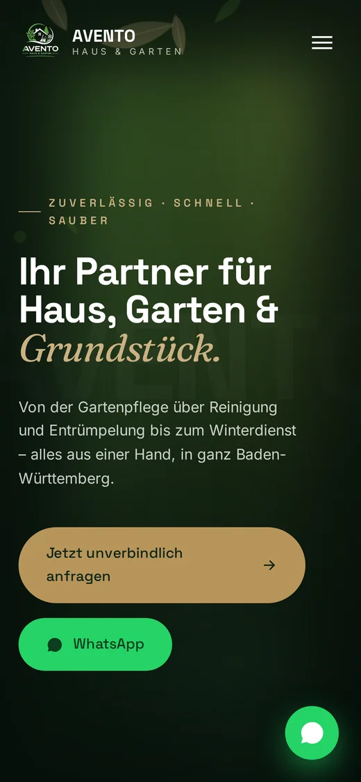 Website von AVENTO Haus & Garten auf dem Smartphone
