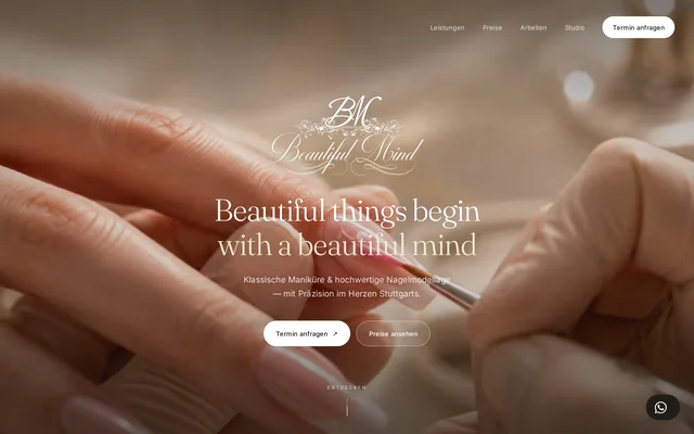 Website von Beautiful Mind auf dem Laptop