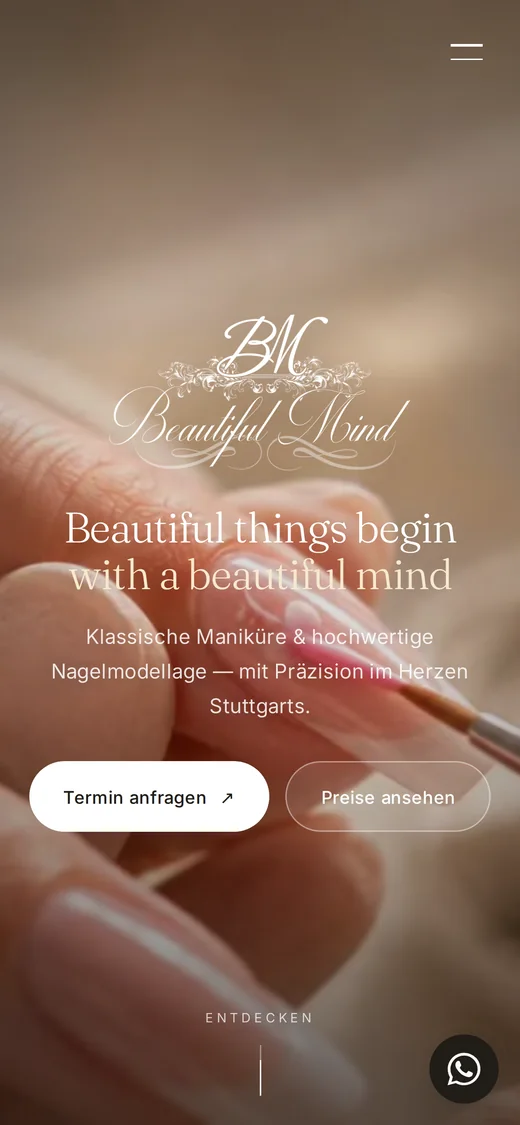 Website von Beautiful Mind auf dem Smartphone