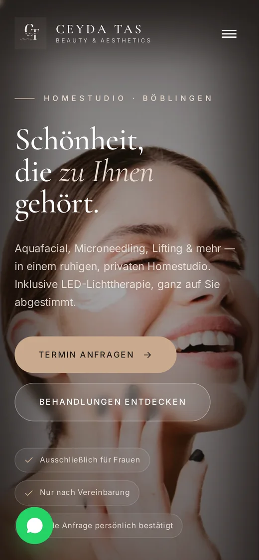 Website von CT Beauty & Aesthetics auf dem Smartphone