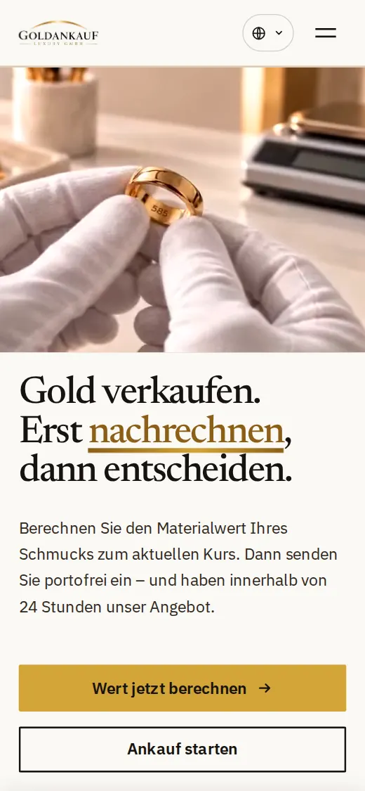 Website von Goldankauf Luxury GmbH auf dem Smartphone