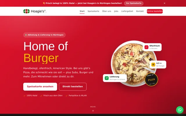 Website von Hoagie's Pizza auf dem Laptop