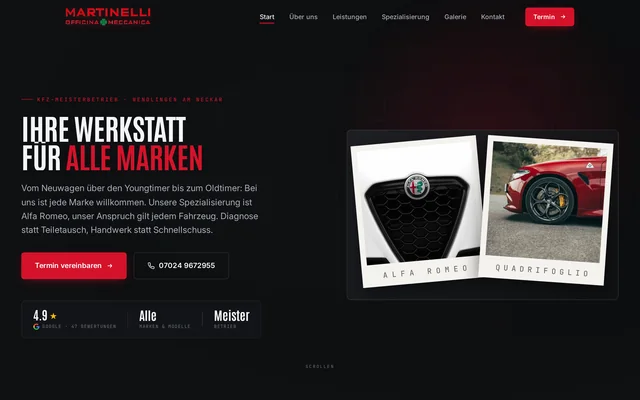 Website von Martinelli KFZ auf dem Laptop