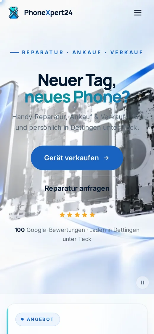 Website von PhoneXpert24 auf dem Smartphone