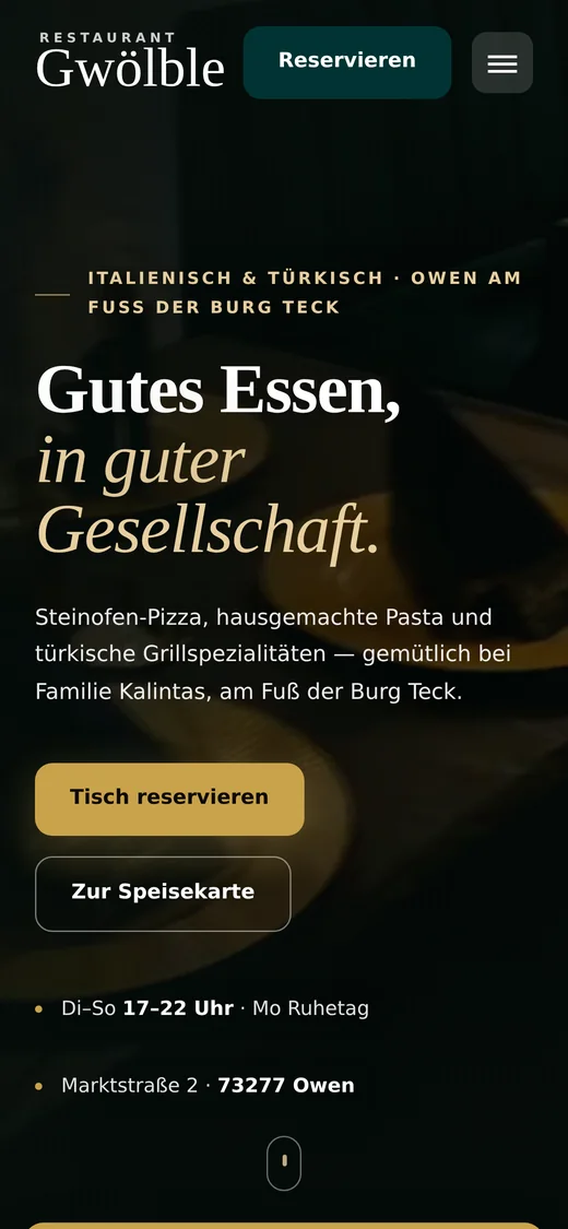 Website von Restaurant Gwölble auf dem Smartphone