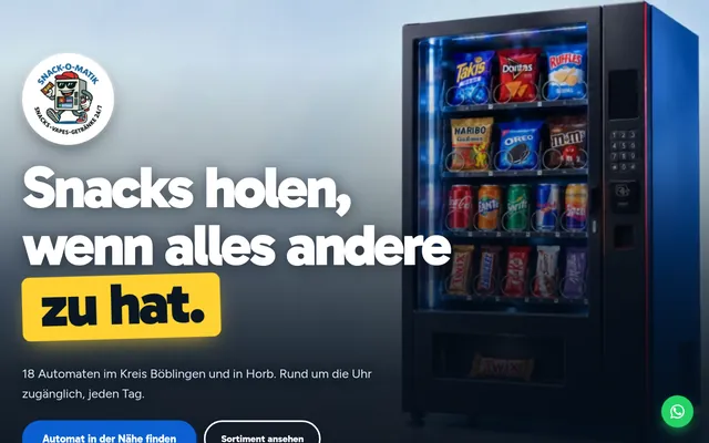 Startseite der Website von Snack-O-Matik