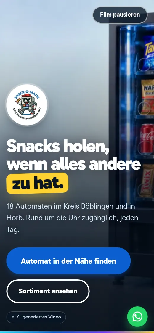 Website von Snack-O-Matik auf dem Smartphone